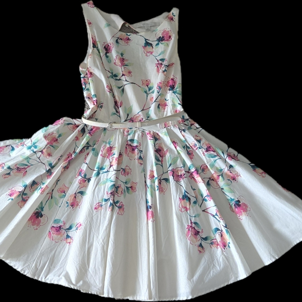 LC Lauren Conrad White Pleated Asymmetrical Sundress